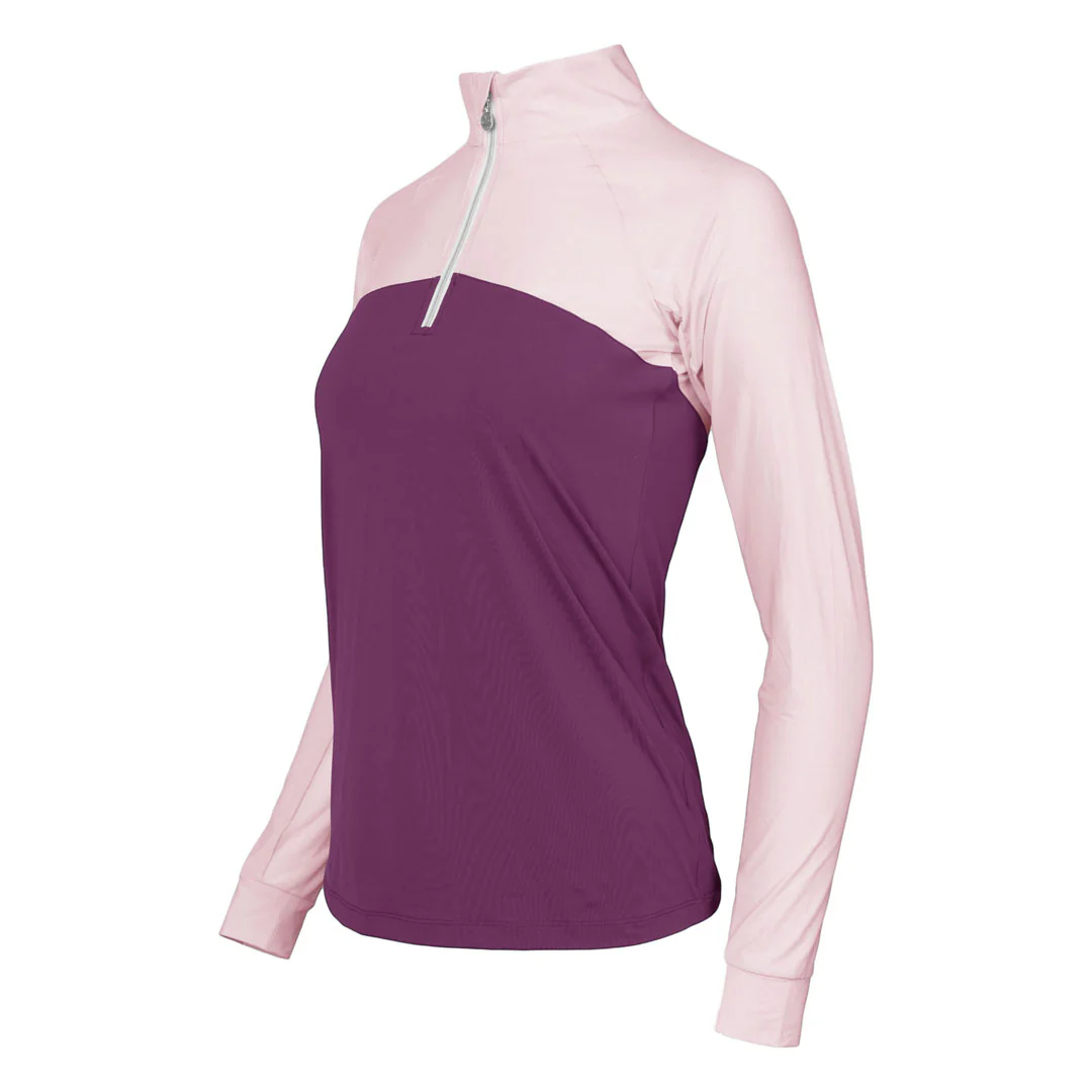 Dapplebay Lady 1/4 Zip Riding Top-Light Pink/Plum - Image 4