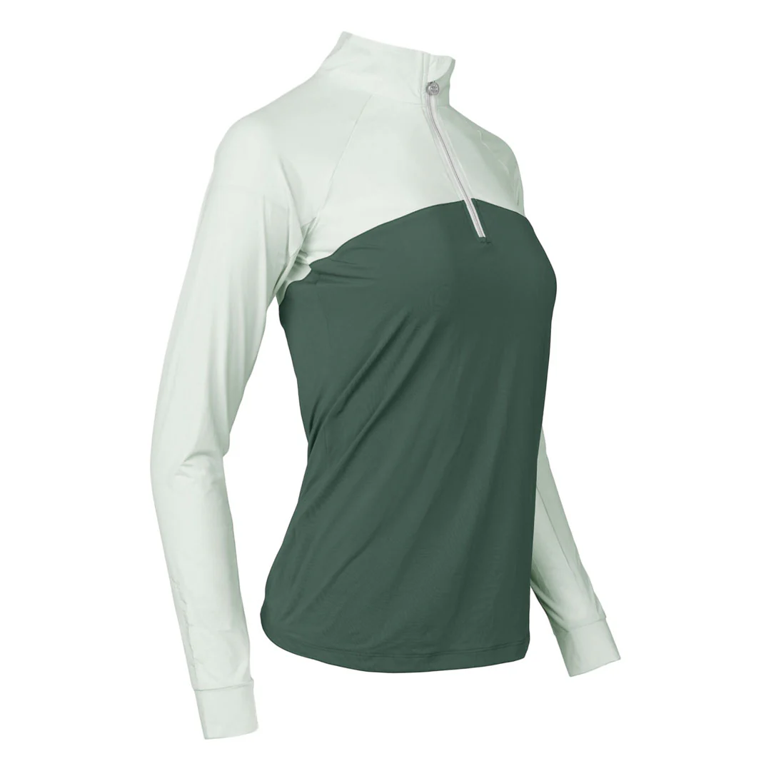 Dapplebay Lady 1/4 Zip Riding Top-Light Teal/Evergreen - Image 4