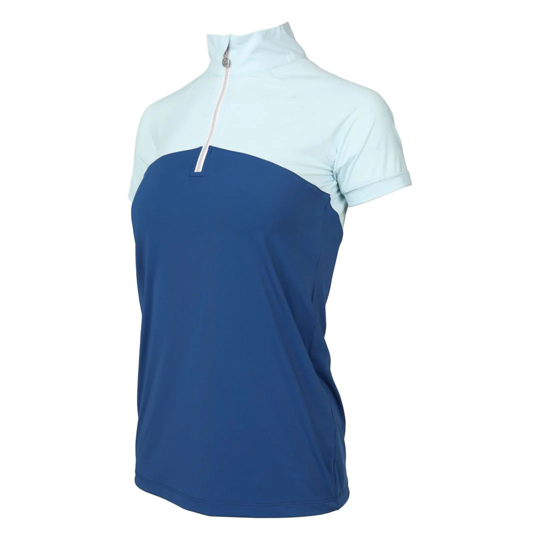 Dapplebay Lady 1/4 Zip Riding Top - Short Sleeve-Light Blue/Navy - Image 2