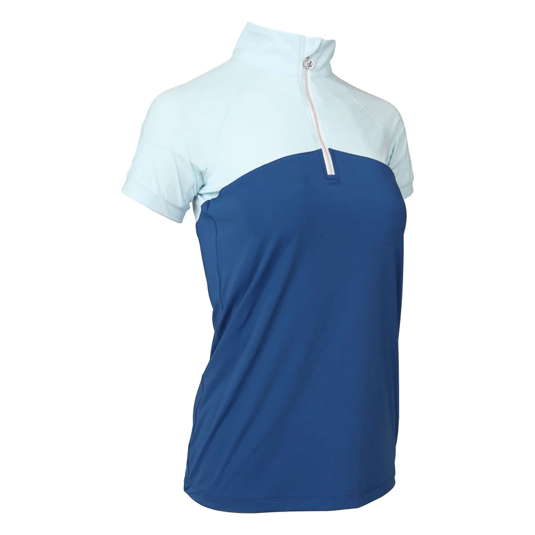 Dapplebay Lady 1/4 Zip Riding Top - Short Sleeve-Light Blue/Navy - Image 4