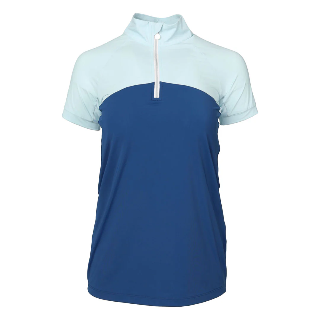 Dapplebay Lady 1/4 Zip Riding Top - Short Sleeve-Light Blue/Navy - Image 5