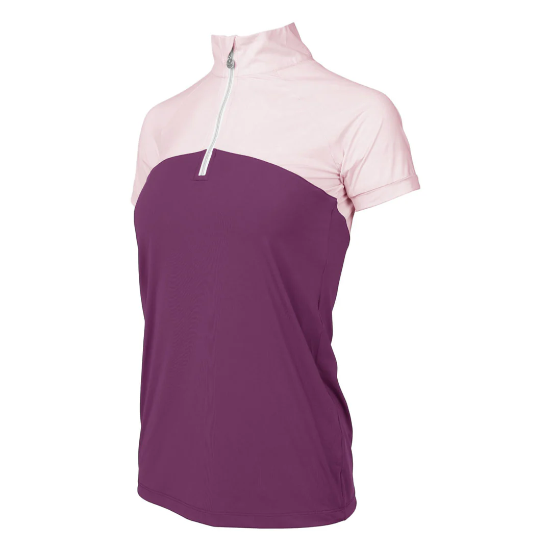 Dapplebay Lady 1/4 Zip Riding Top - Short Sleeve-Light Pink/Plum - Image 2