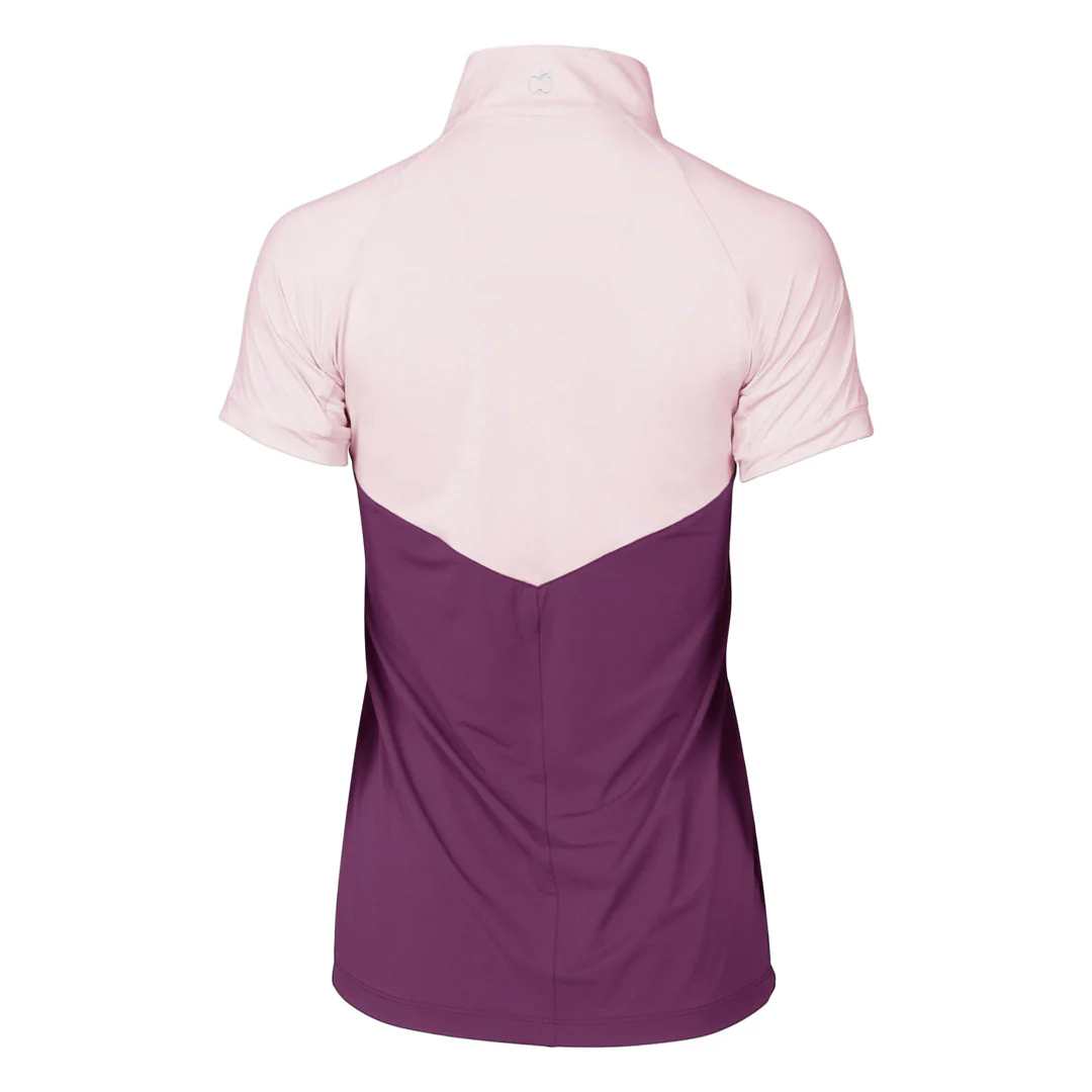 Dapplebay Lady 1/4 Zip Riding Top - Short Sleeve-Light Pink/Plum - Image 3