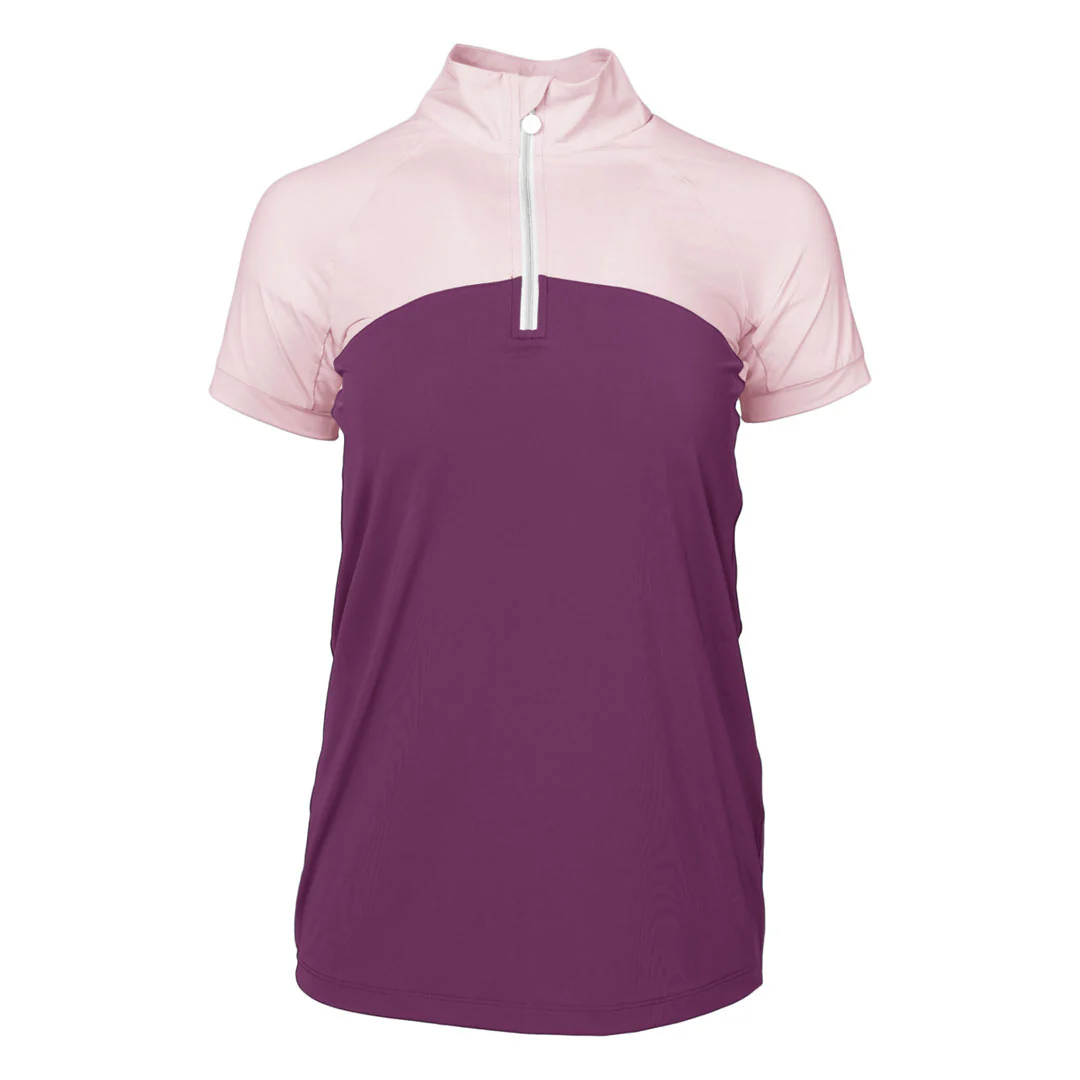 Dapplebay Lady 1/4 Zip Riding Top - Short Sleeve-Light Pink/Plum - Image 4