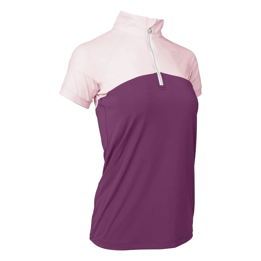 Dapplebay Lady 1/4 Zip Riding Top - Short Sleeve-Light Pink/Plum - Image 5
