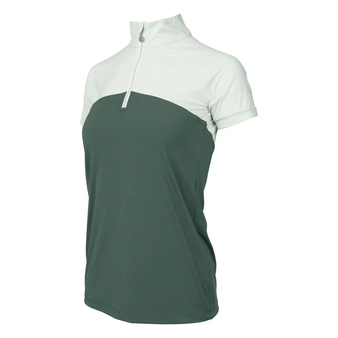 Dapplebay Lady 1/4 Zip Riding Top - Short Sleeve-Light Teal/Evergreen - Image 2