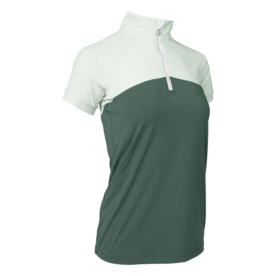 Dapplebay Lady 1/4 Zip Riding Top - Short Sleeve-Light Teal/Evergreen - Image 4
