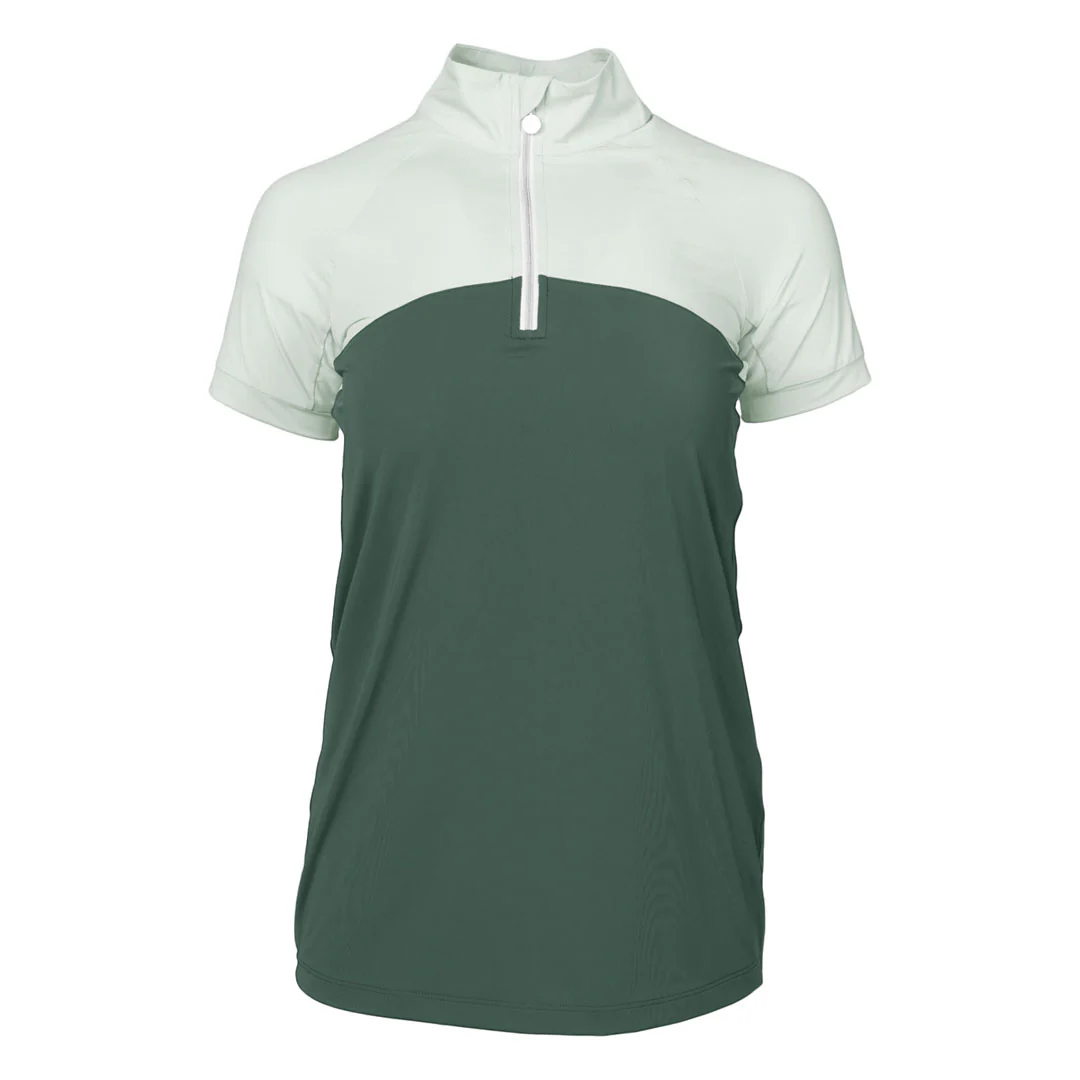 Dapplebay Lady 1/4 Zip Riding Top - Short Sleeve-Light Teal/Evergreen - Image 5