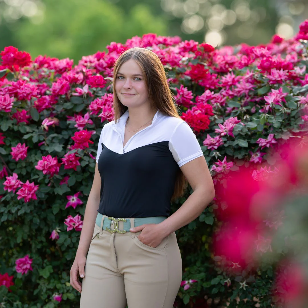 Dapplebay Lady 1/4 Zip Show Top - Short Sleeve-White/Black - Image 2