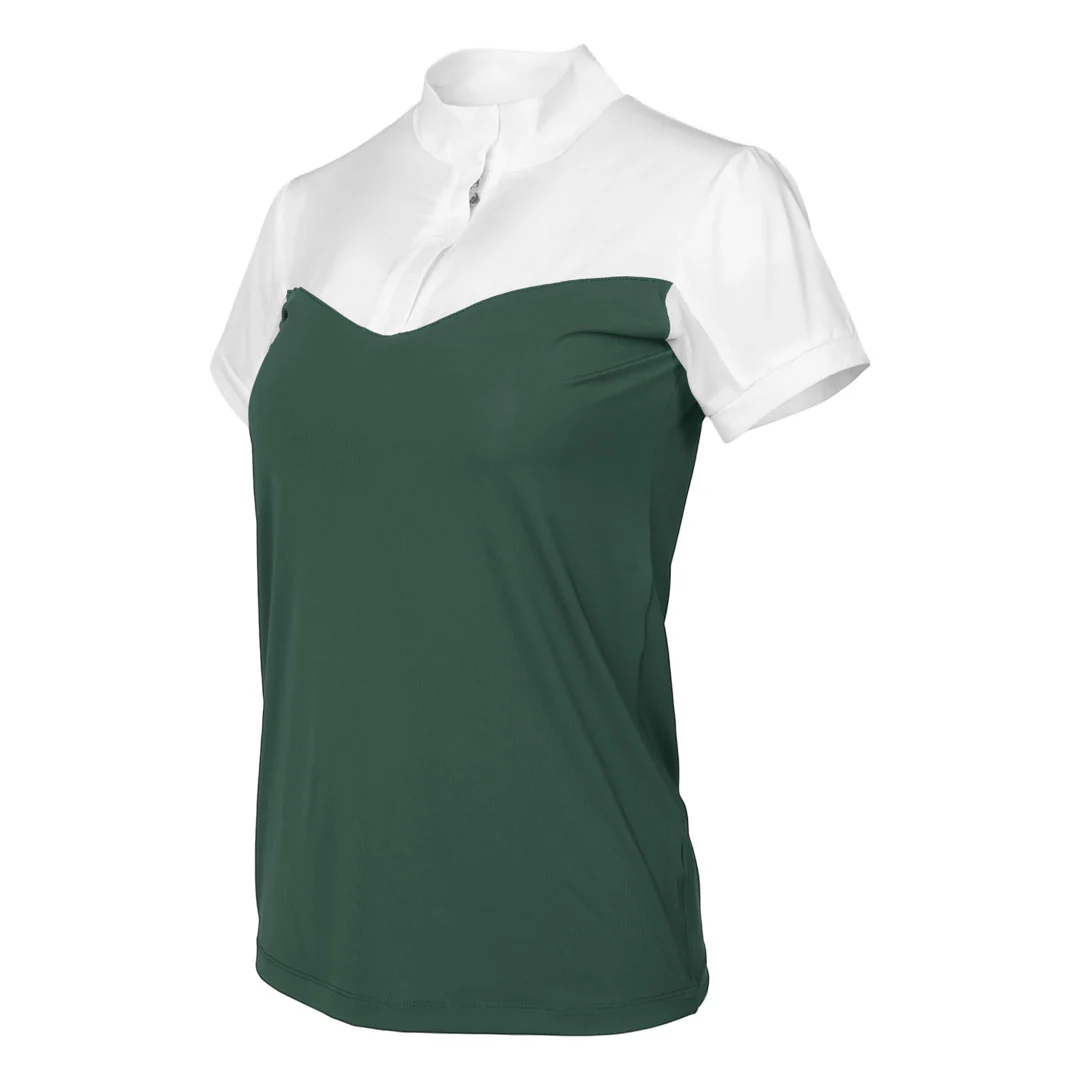 Dapplebay Lady 1/4 Zip Show Top - Short Sleeve-White/Evergreen - Image 2