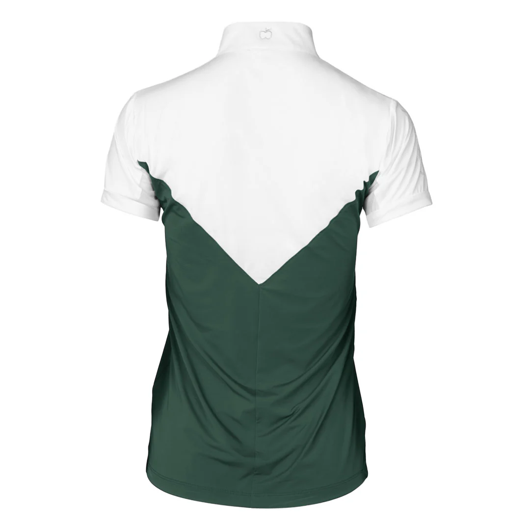Dapplebay Lady 1/4 Zip Show Top - Short Sleeve-White/Evergreen - Image 4