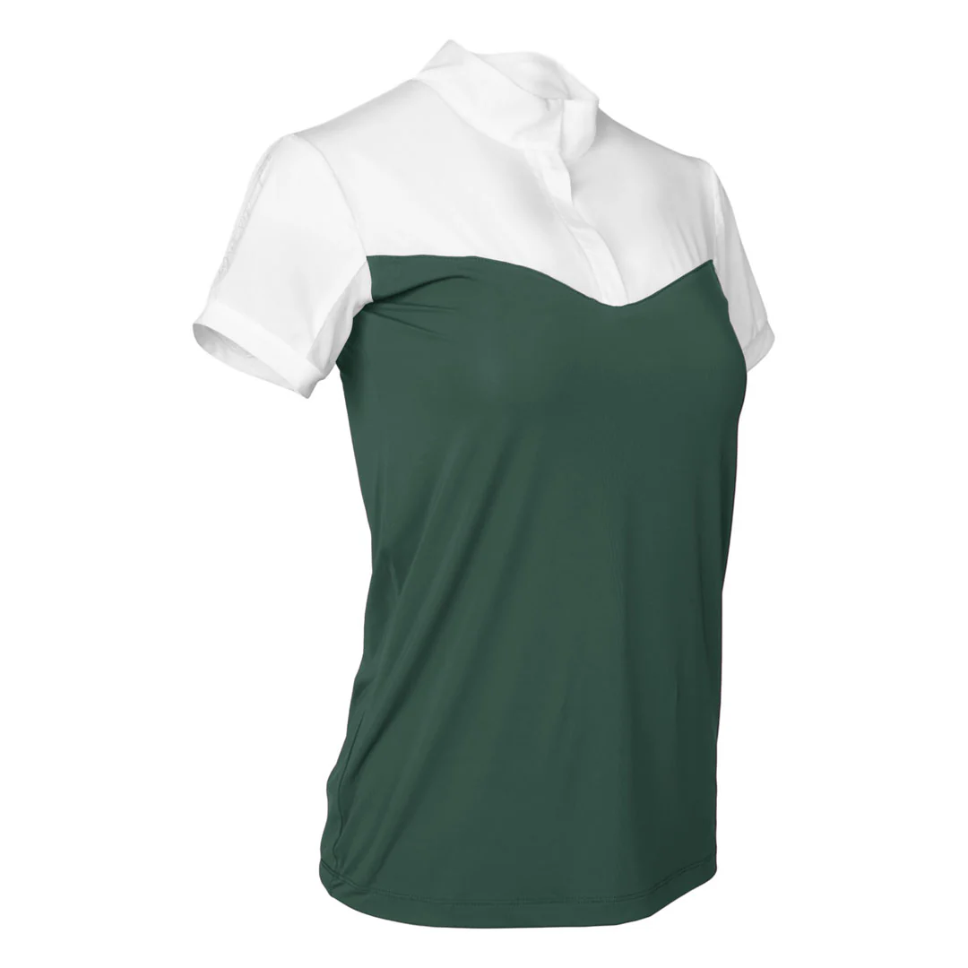 Dapplebay Lady 1/4 Zip Show Top - Short Sleeve-White/Evergreen - Image 5