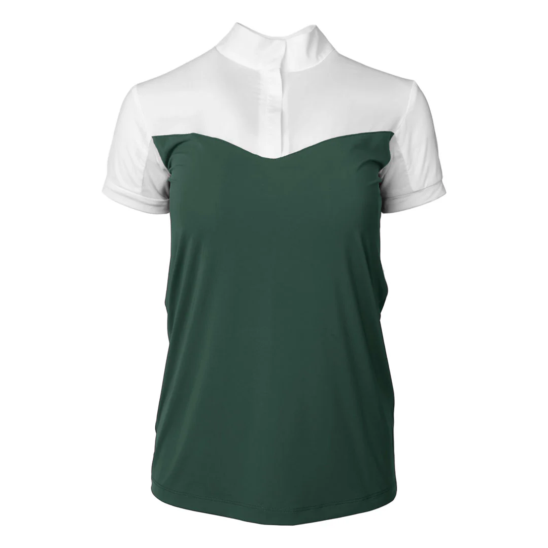 Dapplebay Lady 1/4 Zip Show Top - Short Sleeve-White/Evergreen - Image 6