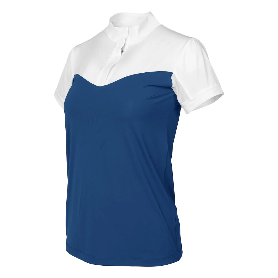 Dapplebay Lady 1/4 Zip Show Top - Short Sleeve-White/Navy - Image 2