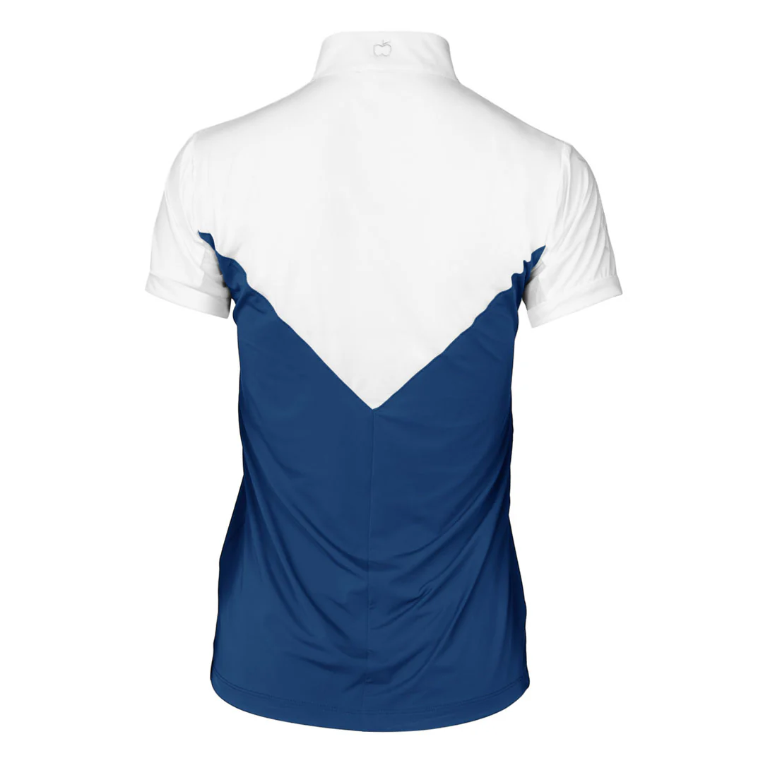 Dapplebay Lady 1/4 Zip Show Top - Short Sleeve-White/Navy - Image 3