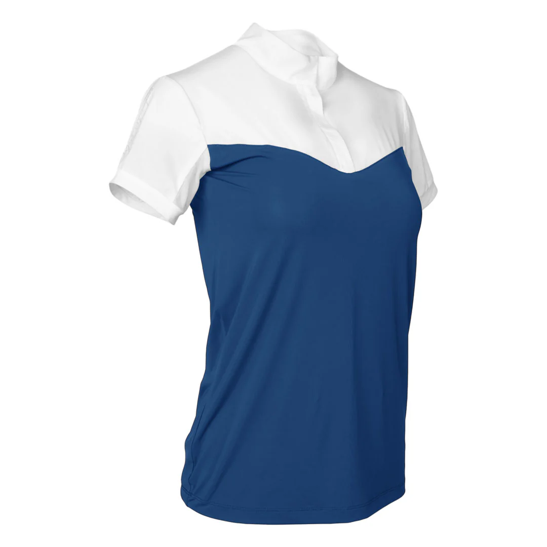Dapplebay Lady 1/4 Zip Show Top - Short Sleeve-White/Navy - Image 4