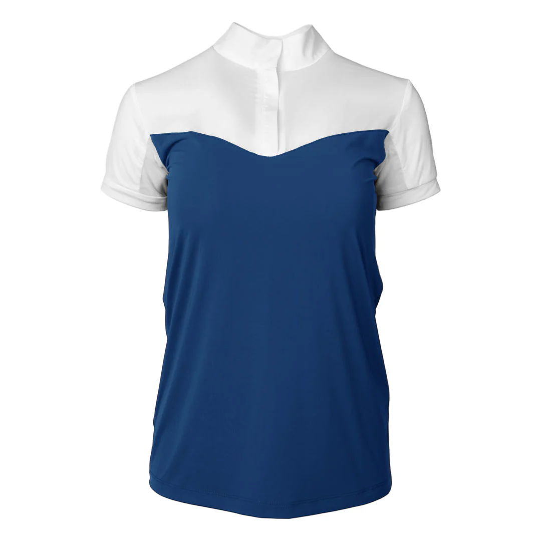 Dapplebay Lady 1/4 Zip Show Top - Short Sleeve-White/Navy - Image 5