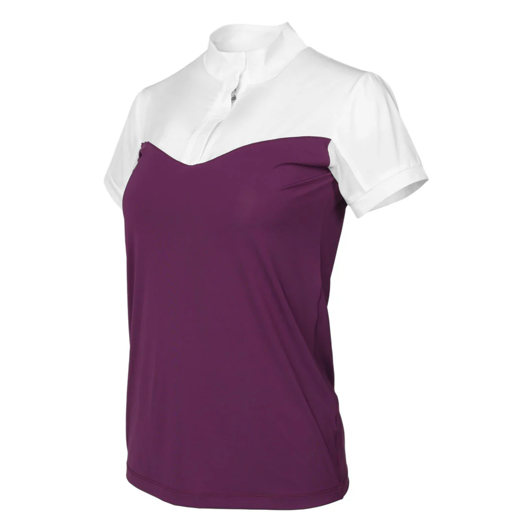 Dapplebay Lady 1/4 Zip Show Top - Short Sleeve-White/Plum - Image 2