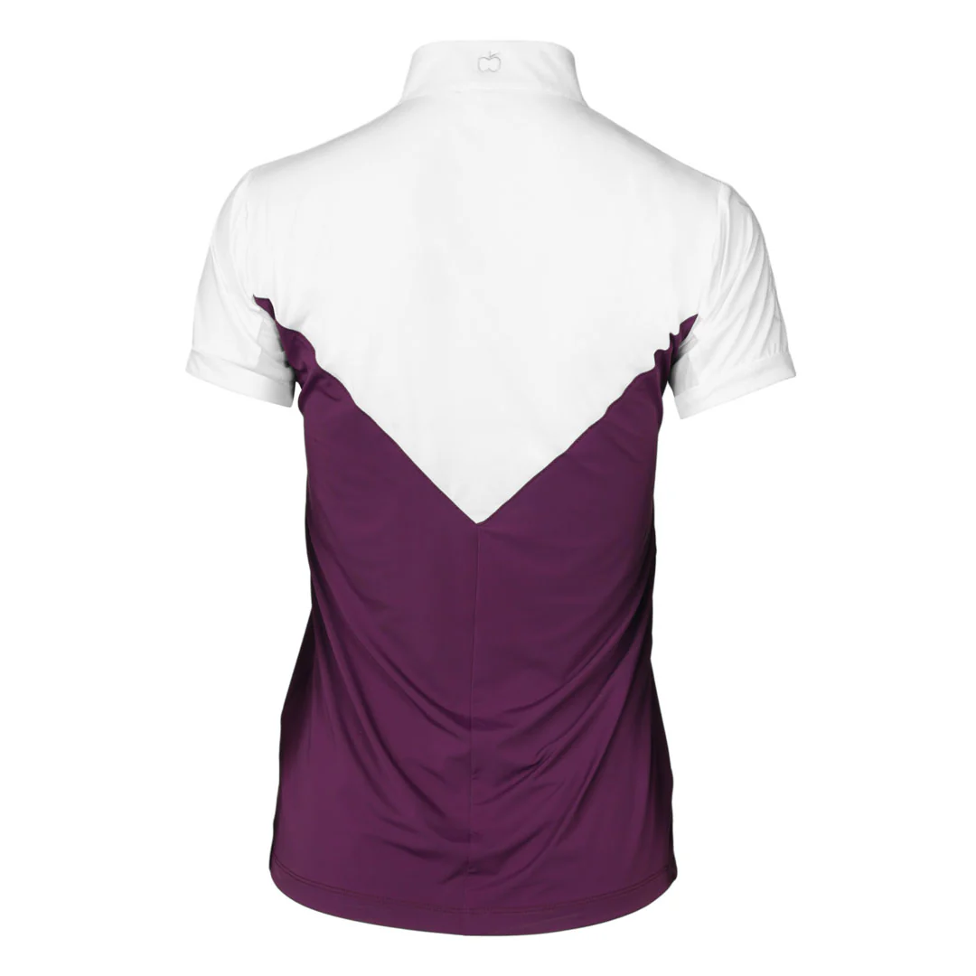 Dapplebay Lady 1/4 Zip Show Top - Short Sleeve-White/Plum - Image 3