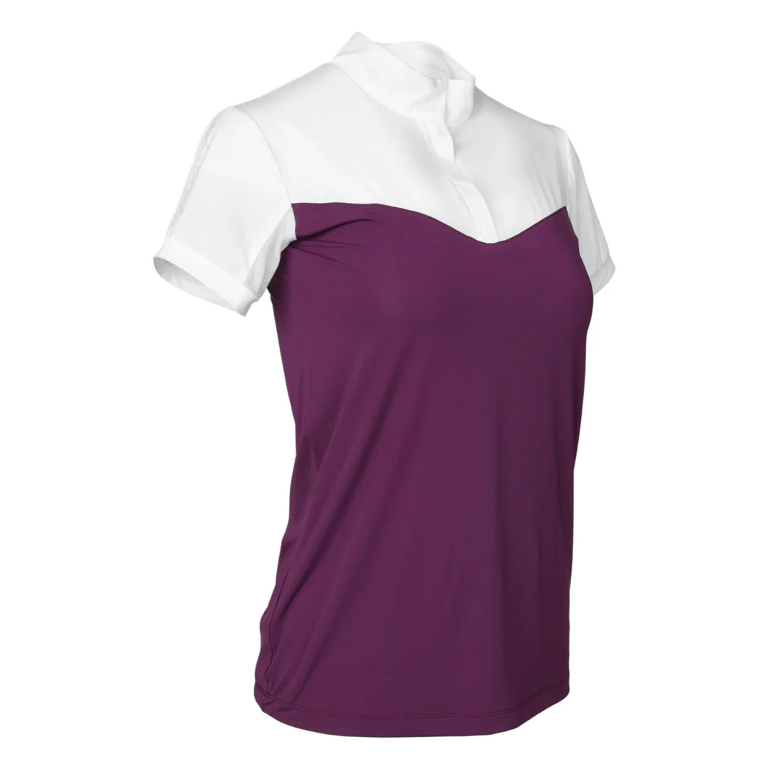 Dapplebay Lady 1/4 Zip Show Top - Short Sleeve-White/Plum - Image 4