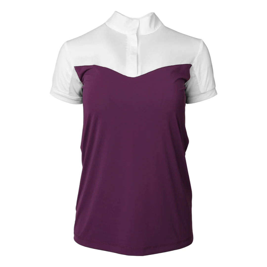 Dapplebay Lady 1/4 Zip Show Top - Short Sleeve-White/Plum - Image 5