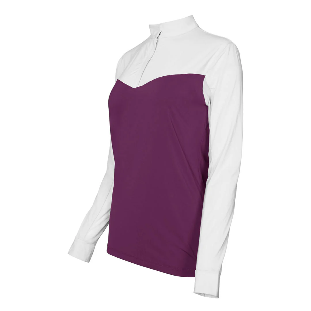 Dapplebay Lady 1/4 Zip Show Top-White/Plum - Image 2