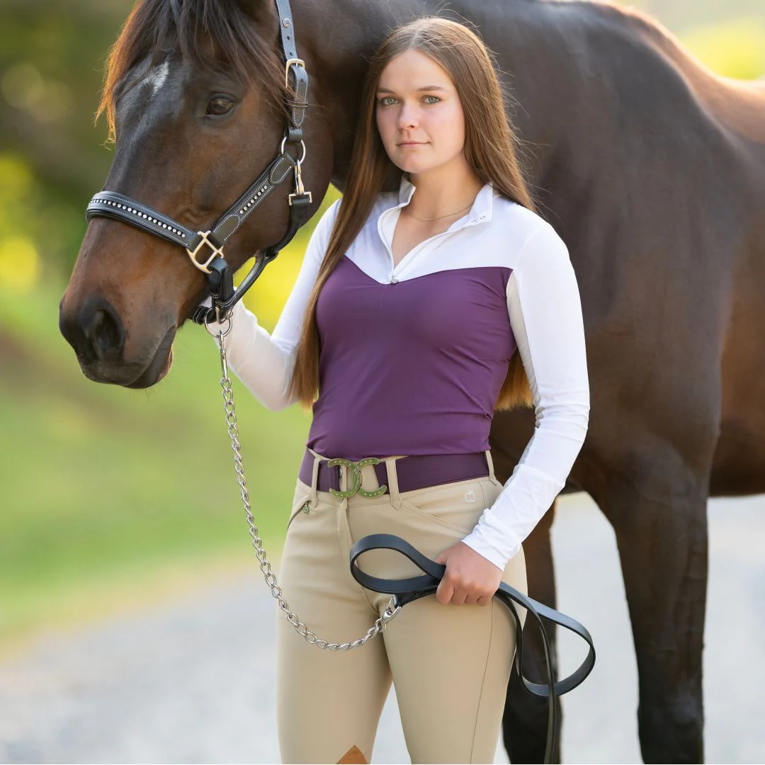 Dapplebay Lady 1/4 Zip Show Top-White/Plum - Image 3