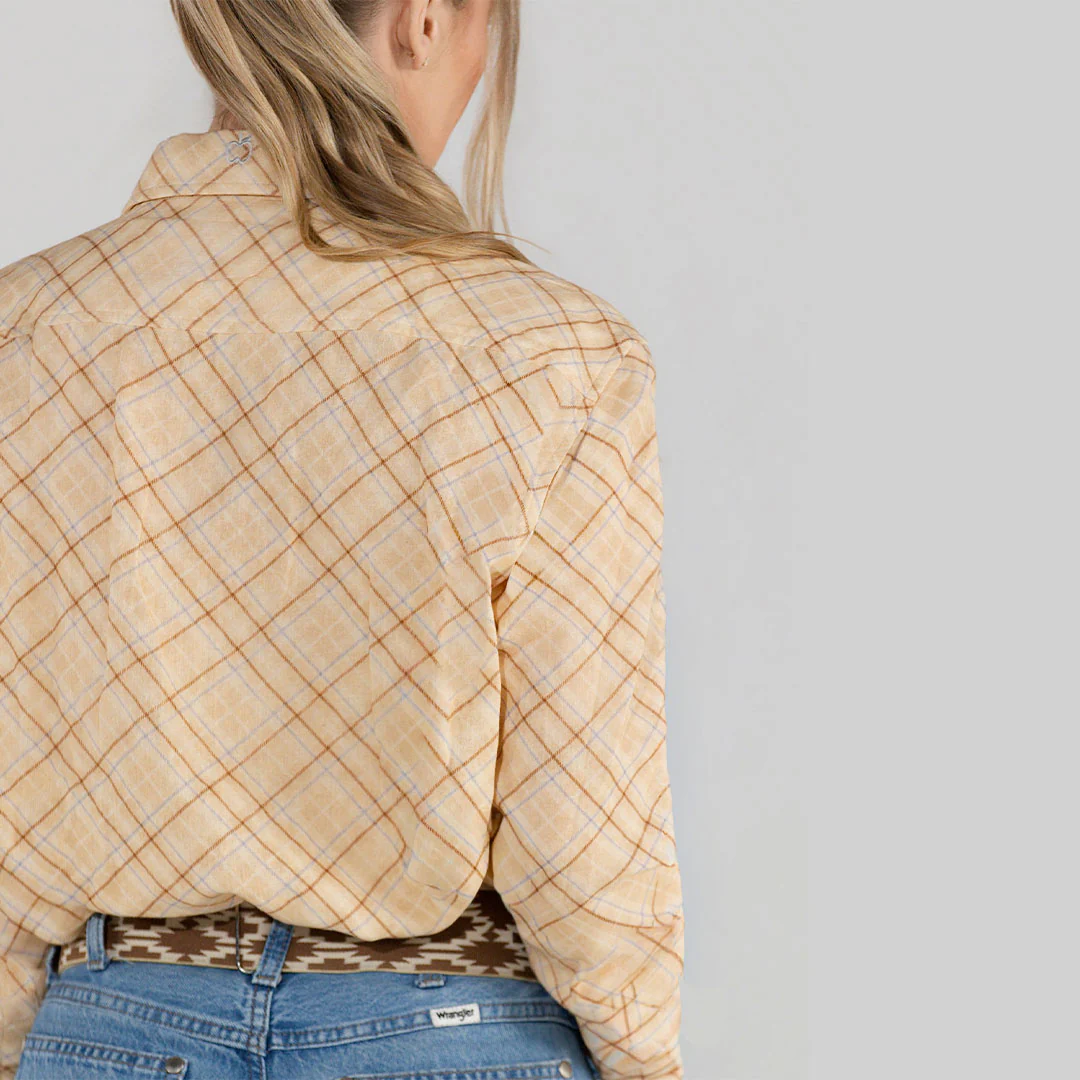 Dapplebay Spring Plaid Breezy Button Up Top-Tan - Image 2