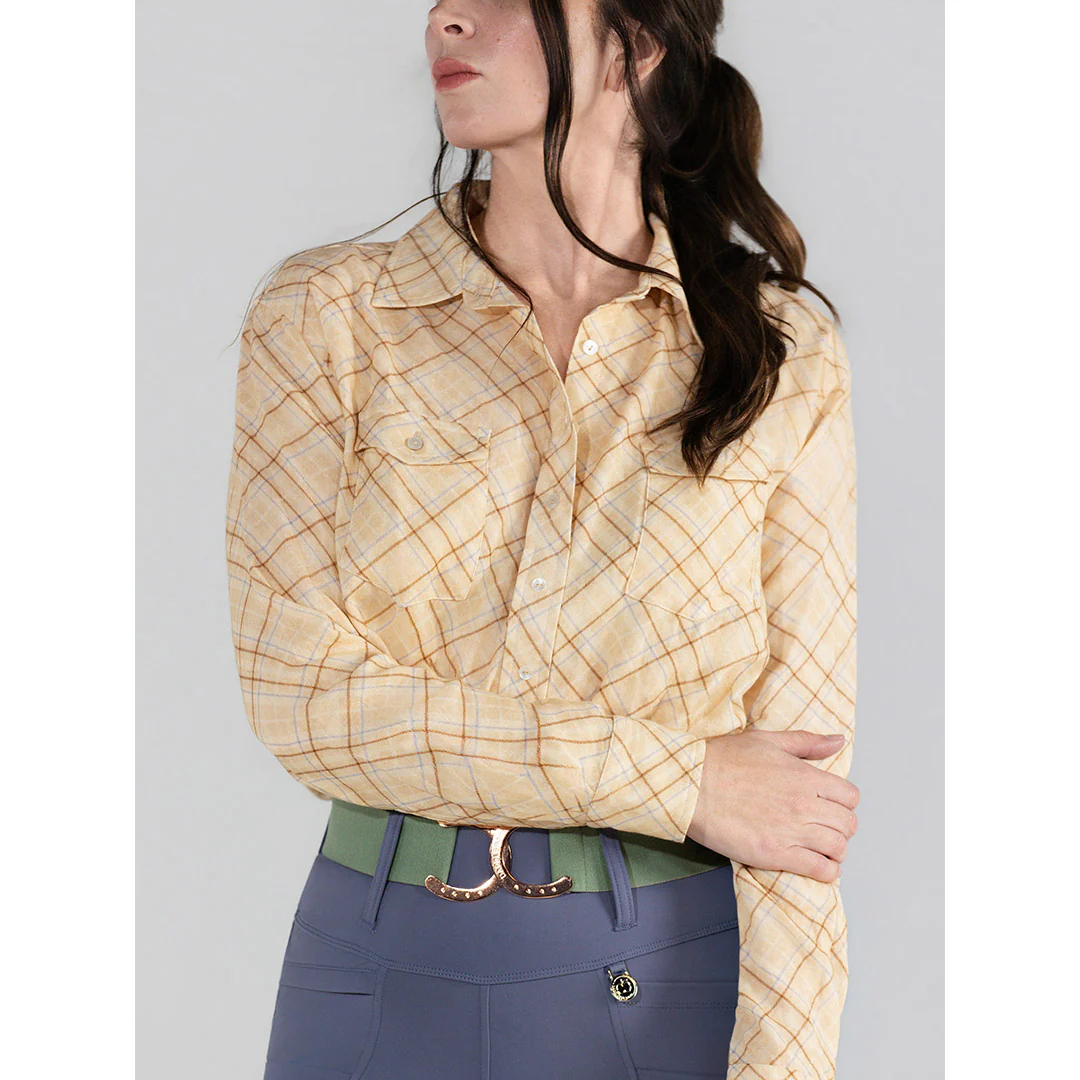 Dapplebay Spring Plaid Breezy Button Up Top-Tan - Image 3