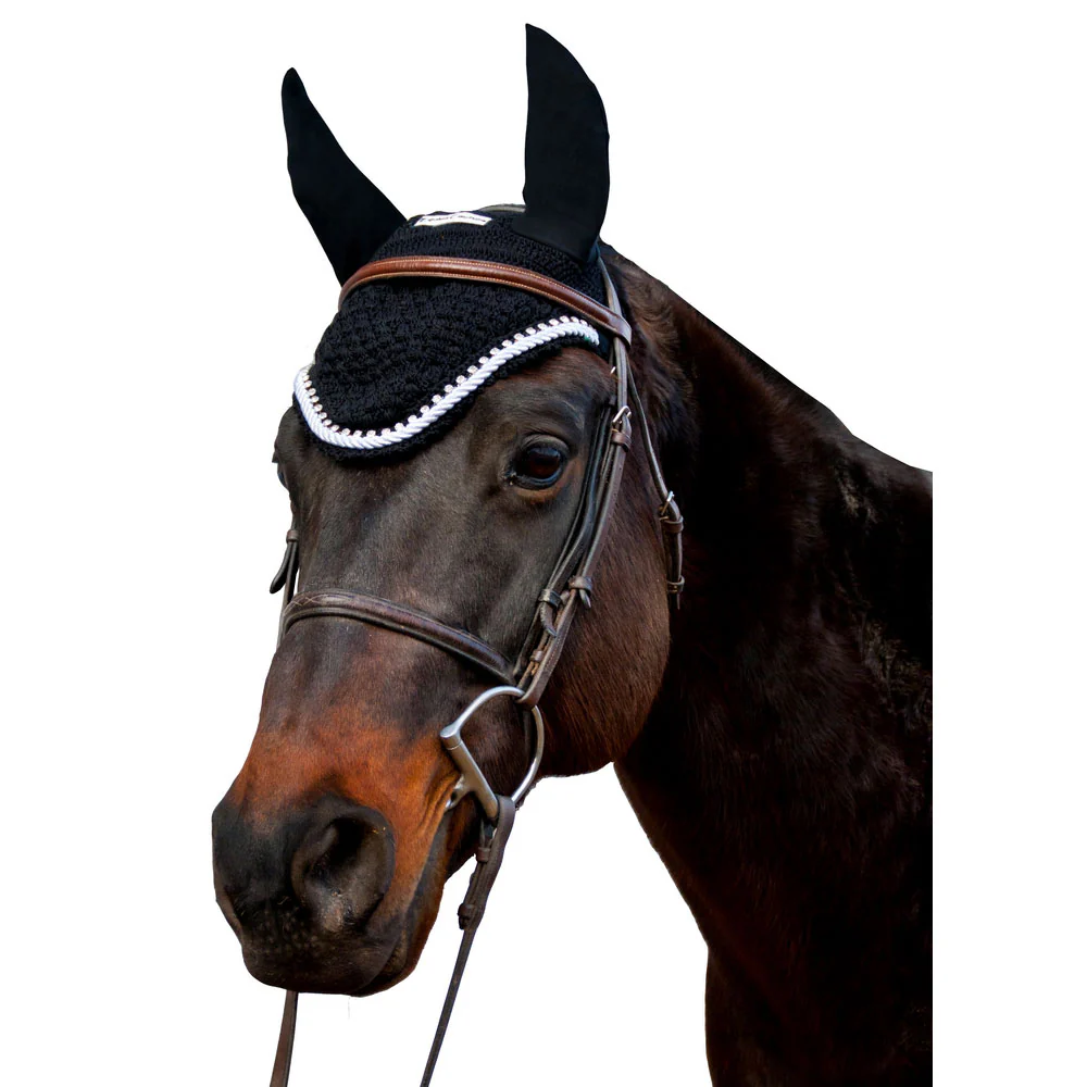 Equine Couture Fly Bonnet with Silver Rope & Crystals - Image 3