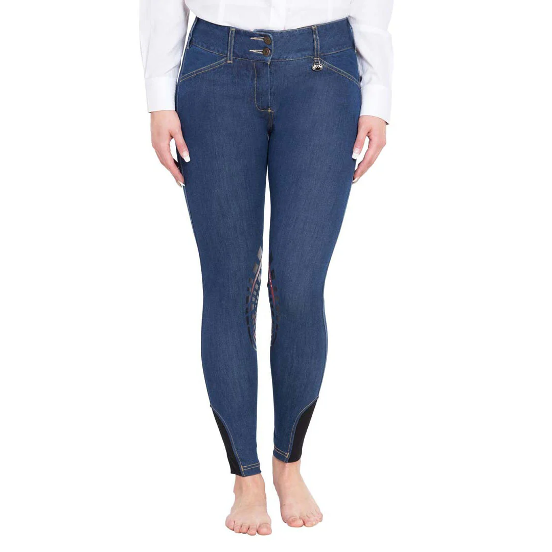 Equine Couture Ladies Calabasas Printed Silicone Patch Denim Breeches - Image 2