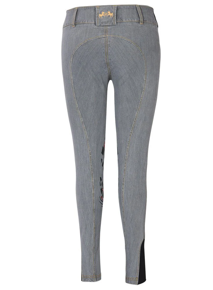 Equine Couture Ladies Calabasas Printed Silicone Patch Denim Breeches - Image 4