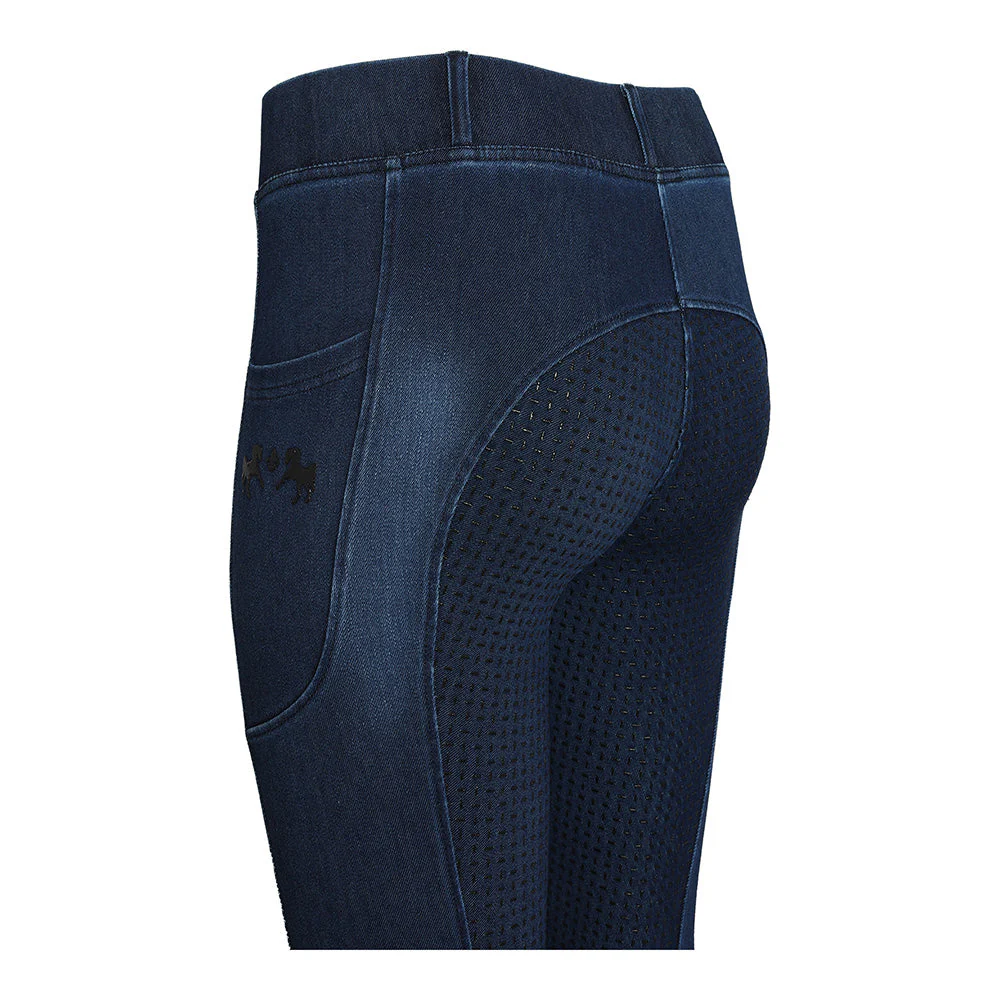 Equine Couture Ladies Denim Full Seat Silicon Tights with Phone Pocket - Image 11
