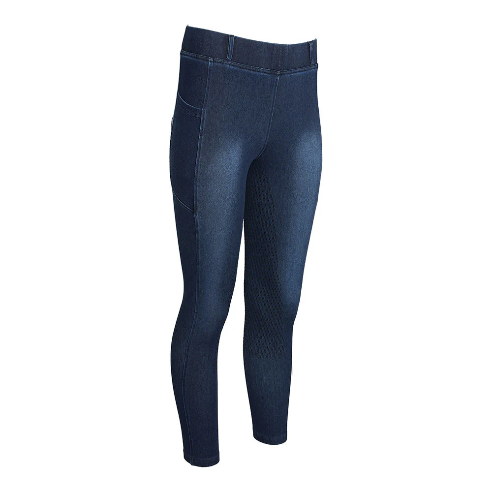 Equine Couture Ladies Denim Full Seat Silicon Tights with Phone Pocket - Image 13