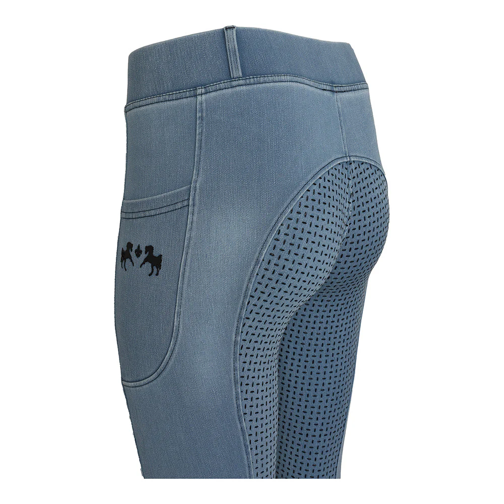 Equine Couture Ladies Denim Full Seat Silicon Tights with Phone Pocket - Image 17