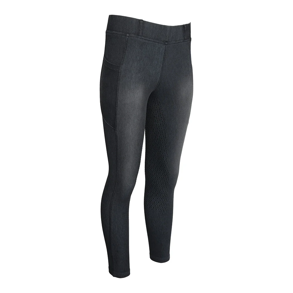 Equine Couture Ladies Denim Full Seat Silicon Tights with Phone Pocket - Image 3