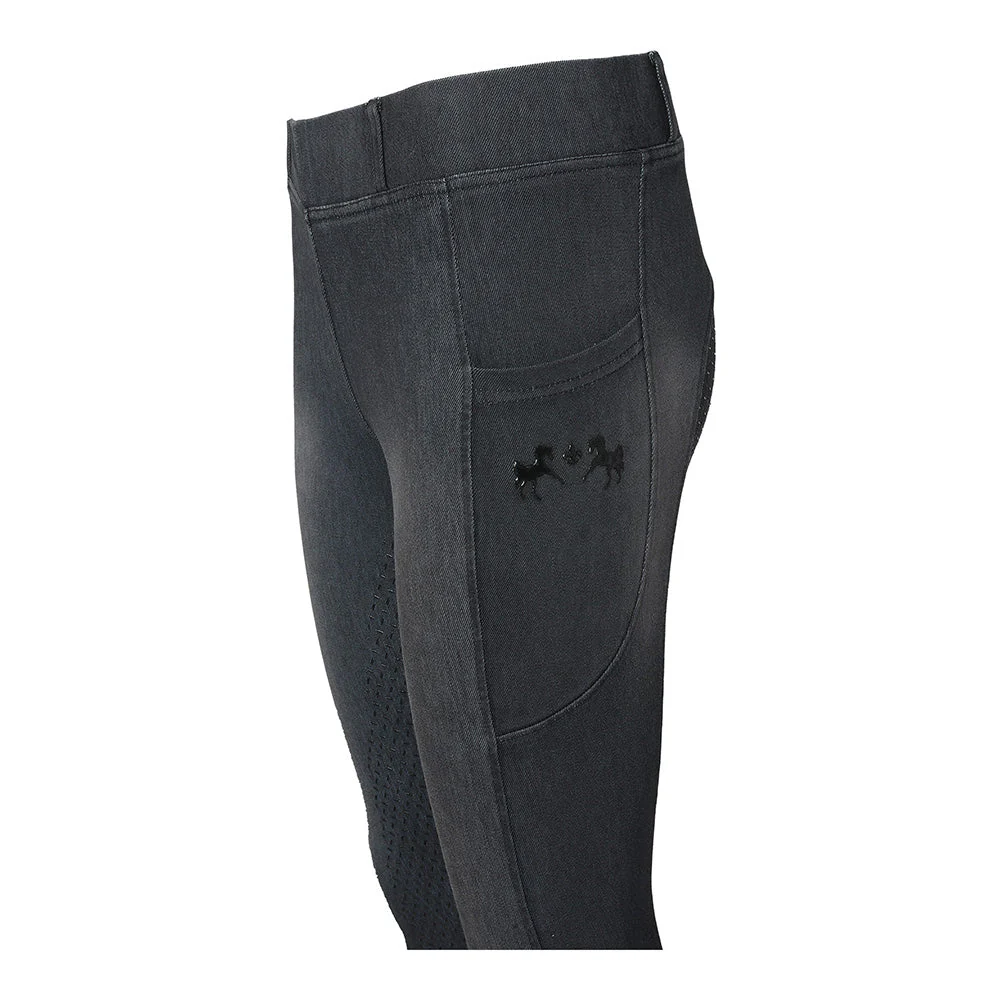 Equine Couture Ladies Denim Full Seat Silicon Tights with Phone Pocket - Image 4