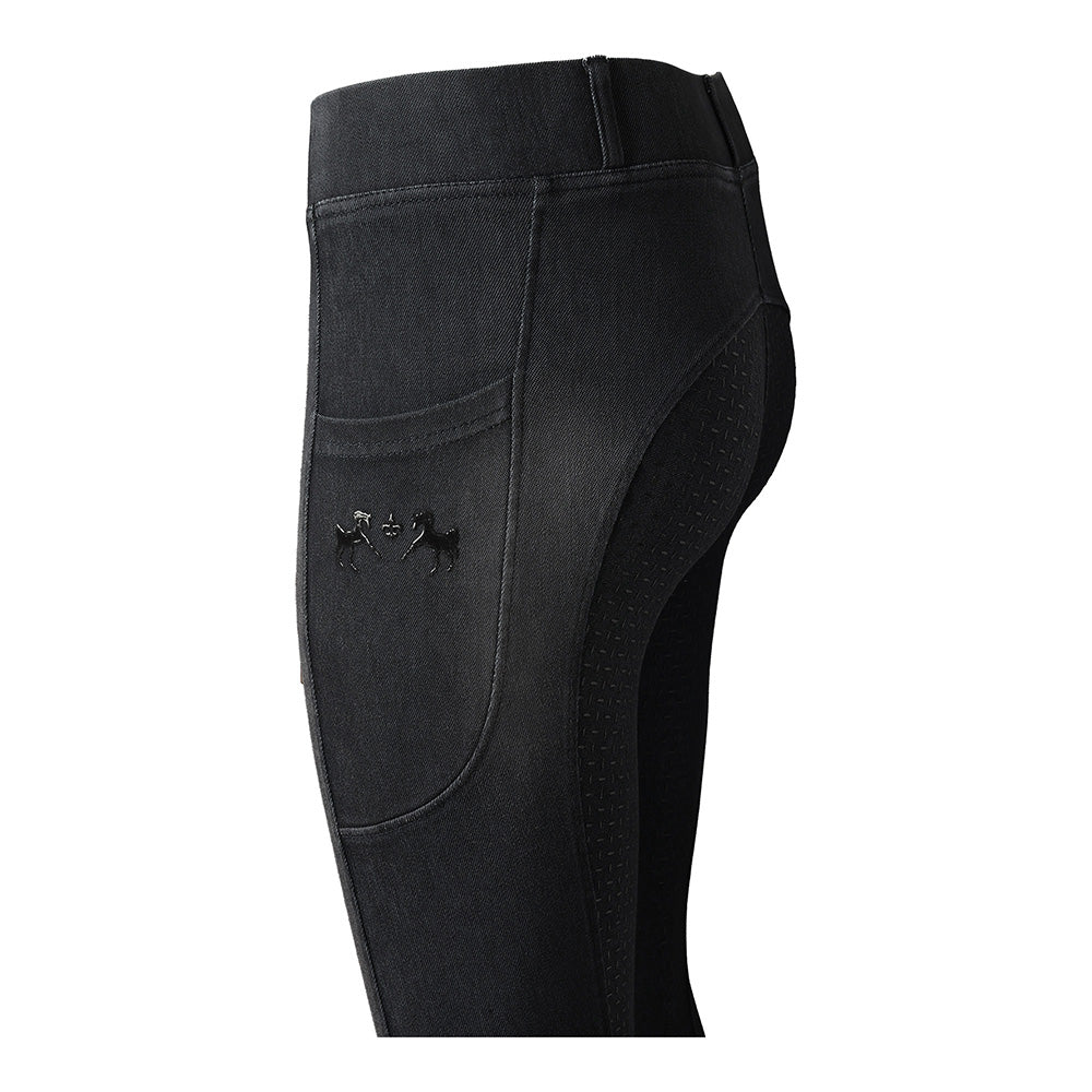 Equine Couture Ladies Denim Full Seat Silicon Tights with Phone Pocket - Image 6