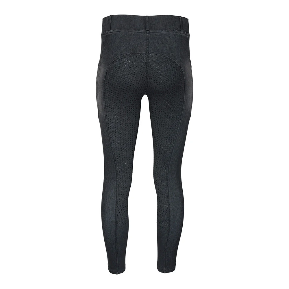 Equine Couture Ladies Denim Full Seat Silicon Tights with Phone Pocket - Image 7