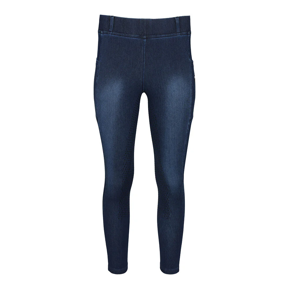 Equine Couture Ladies Denim Full Seat Silicon Tights with Phone Pocket - Image 8