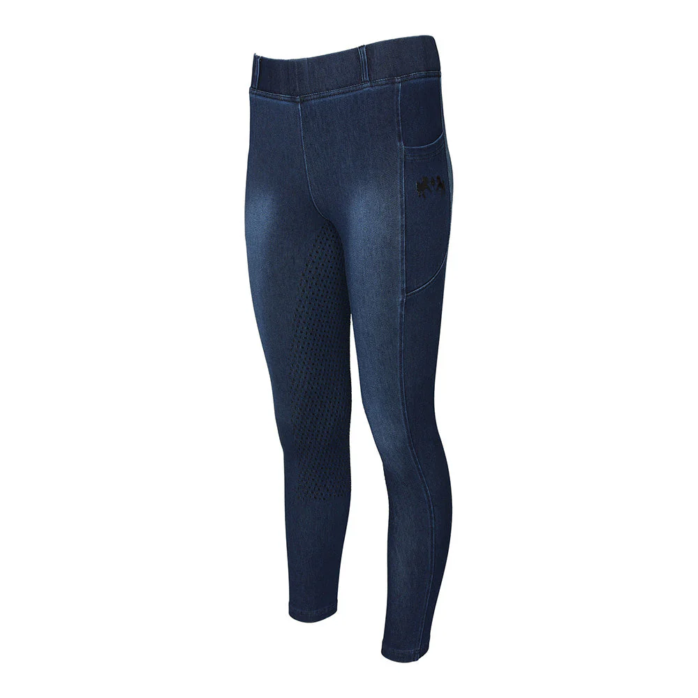 Equine Couture Ladies Denim Full Seat Silicon Tights with Phone Pocket - Image 9