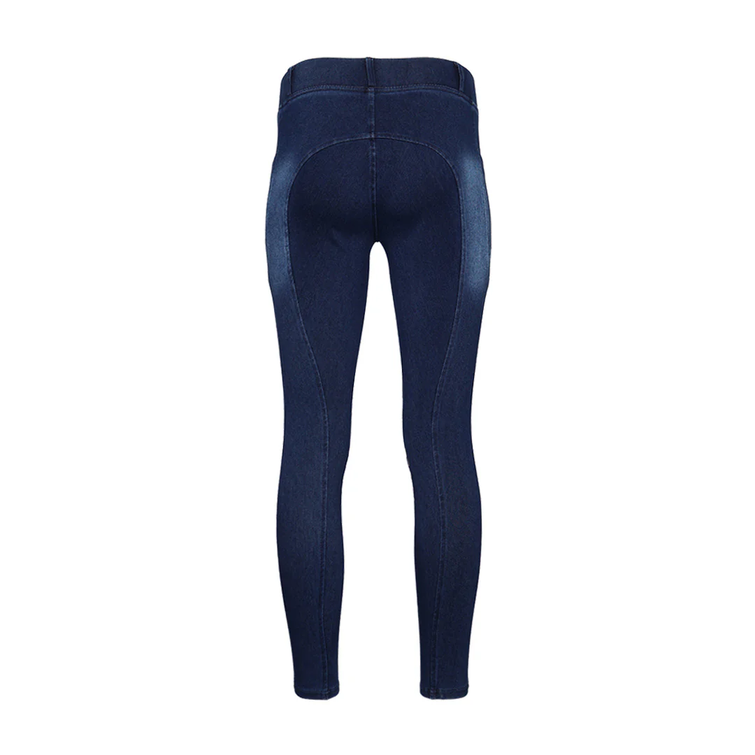 Equine Couture Ladies Denim Silicon Knee Patch Tights with Phone Pocket - Image 10