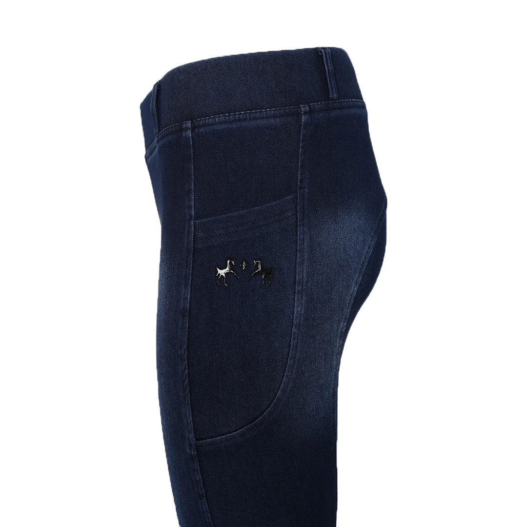Equine Couture Ladies Denim Silicon Knee Patch Tights with Phone Pocket - Image 11