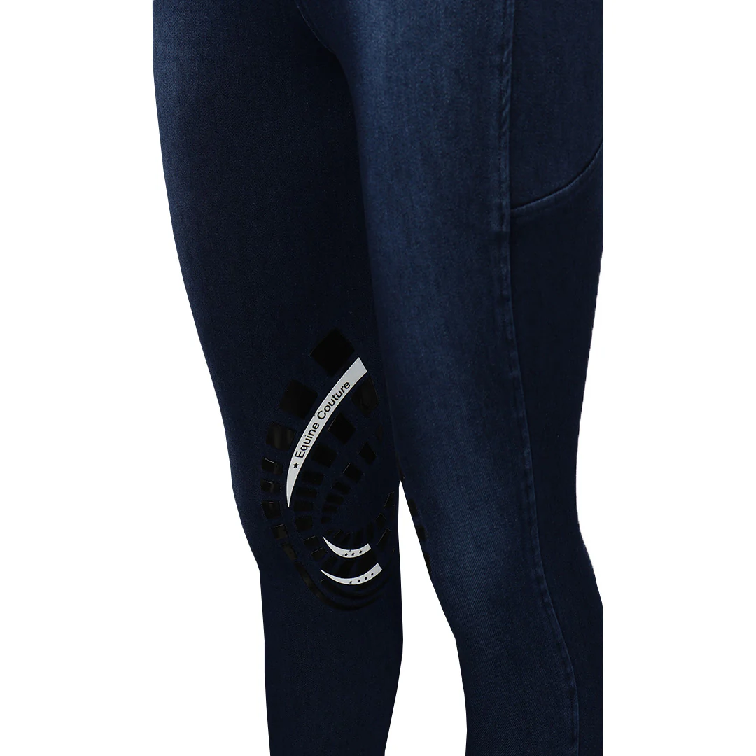 Equine Couture Ladies Denim Silicon Knee Patch Tights with Phone Pocket - Image 12