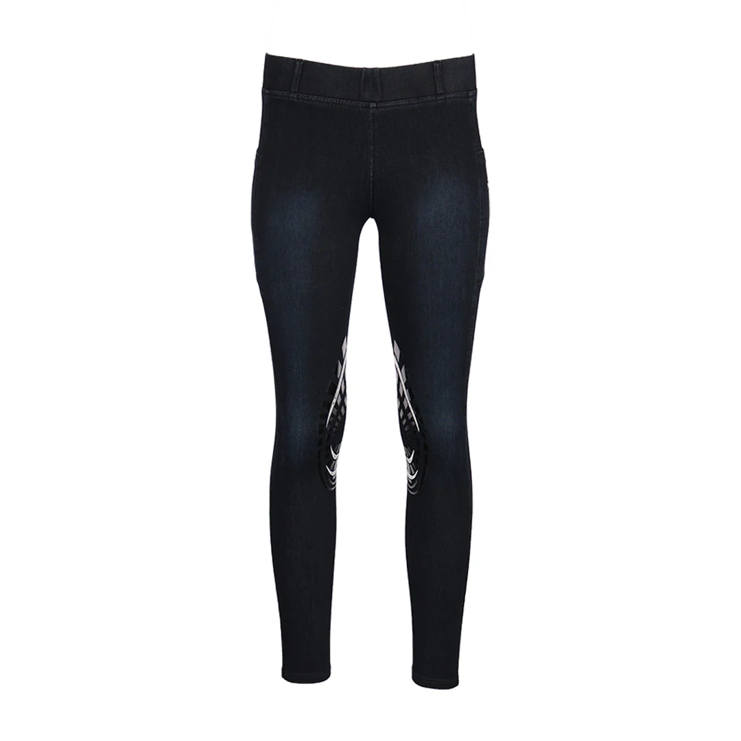 Equine Couture Ladies Denim Silicon Knee Patch Tights with Phone Pocket - Image 13
