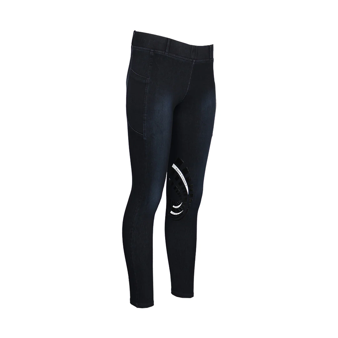 Equine Couture Ladies Denim Silicon Knee Patch Tights with Phone Pocket - Image 14
