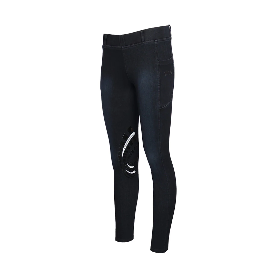 Equine Couture Ladies Denim Silicon Knee Patch Tights with Phone Pocket - Image 15