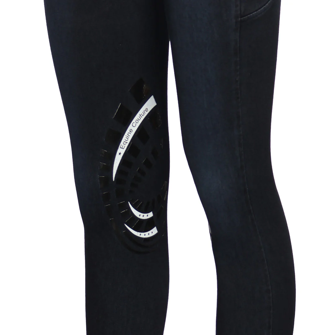 Equine Couture Ladies Denim Silicon Knee Patch Tights with Phone Pocket - Image 18