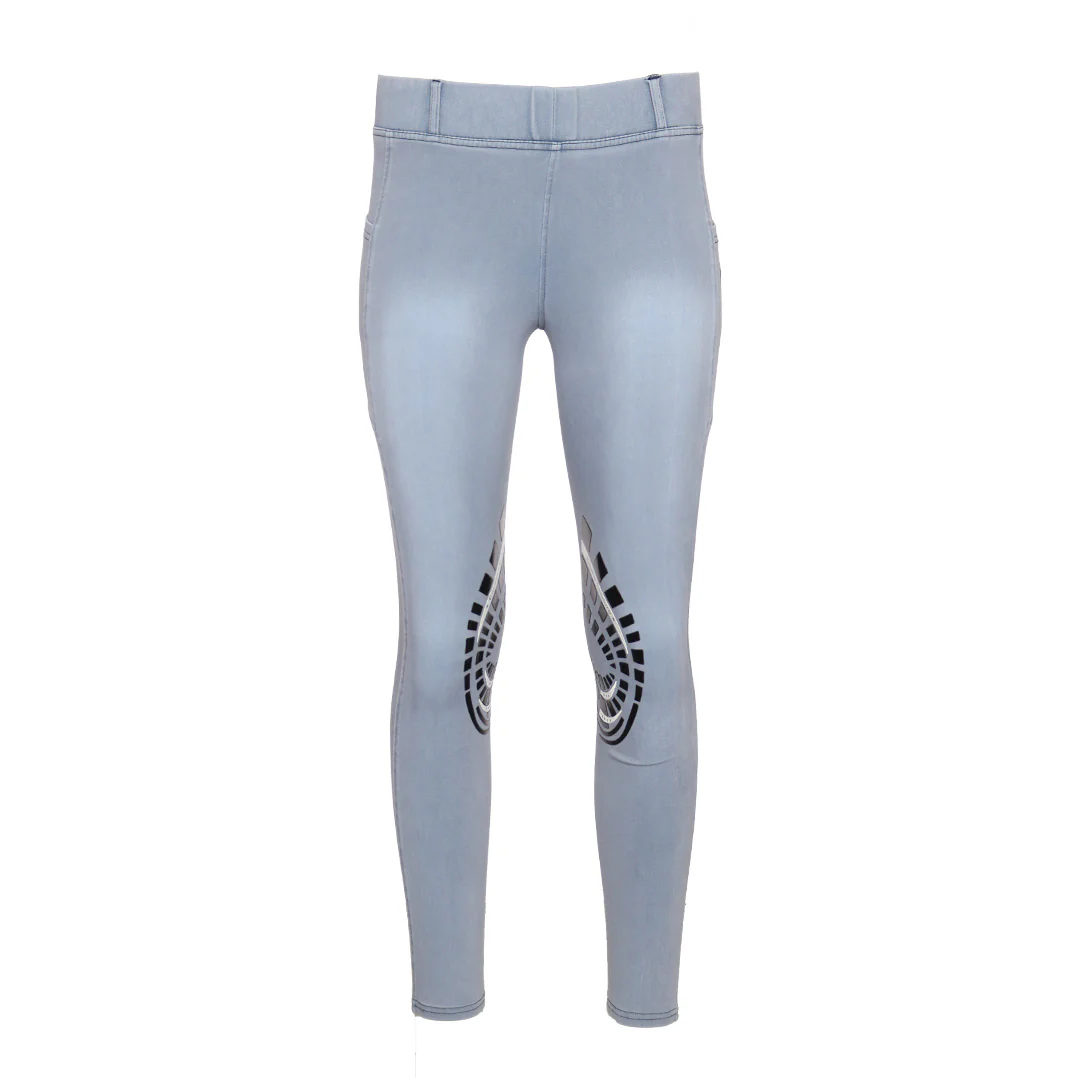 Equine Couture Ladies Denim Silicon Knee Patch Tights with Phone Pocket - Image 19