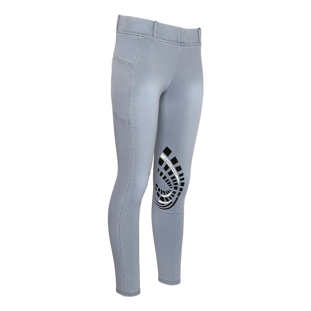 Equine Couture Ladies Denim Silicon Knee Patch Tights with Phone Pocket - Image 20
